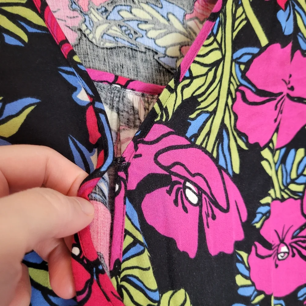 TINY FLORAL WRAP FRONT LONG SLEEVE BOHO TIE WAIST TOP LARGE - Picture 4 of 15